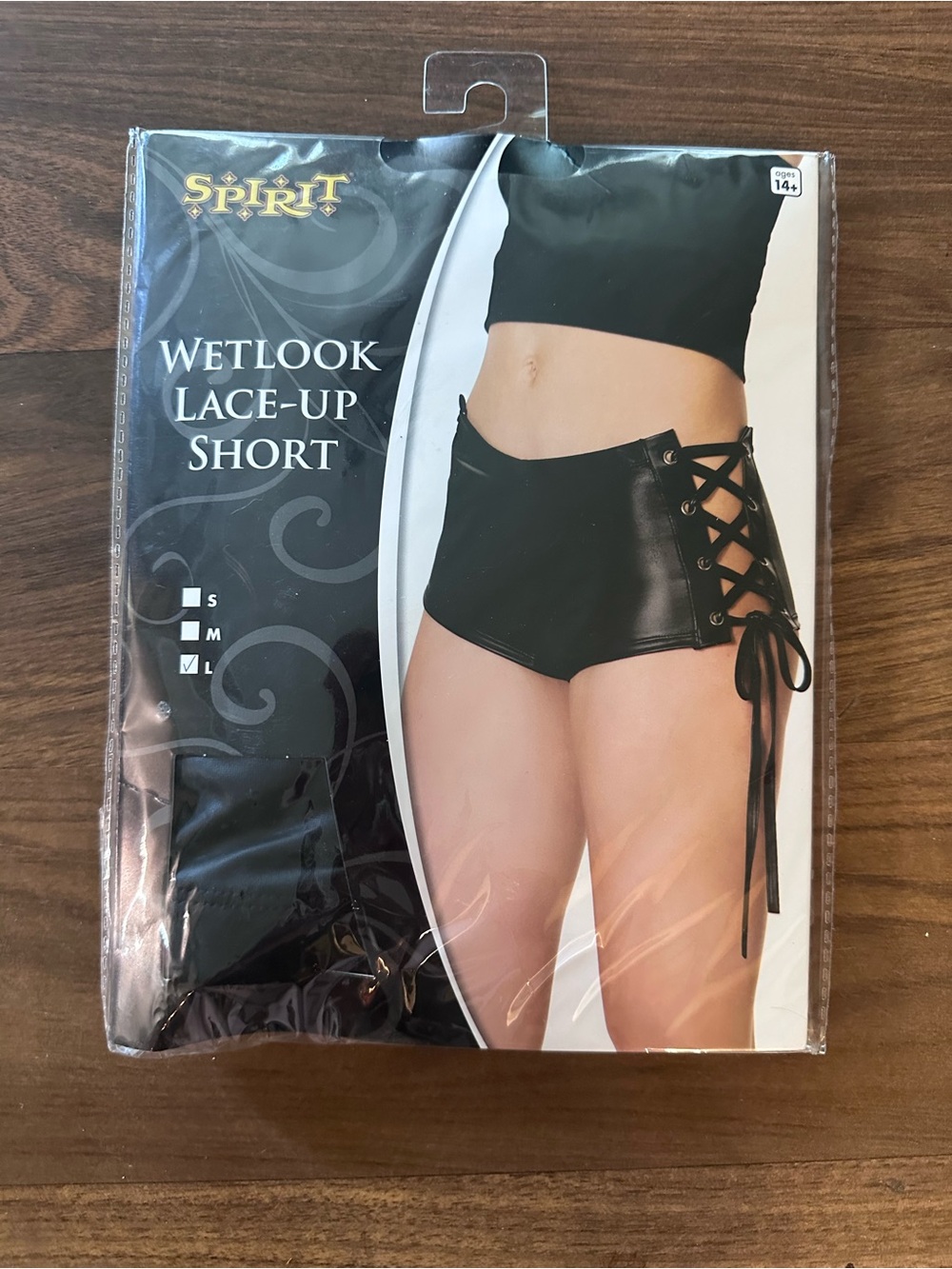 Spirit Black Wetlook Lace-Up High-Rise Shorts